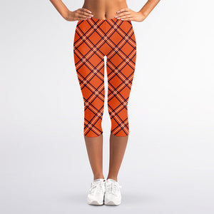 Halloween Plaid Pattern Print Women's Capri Leggings