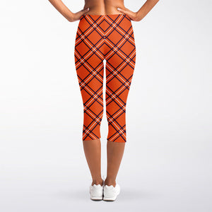 Halloween Plaid Pattern Print Women's Capri Leggings