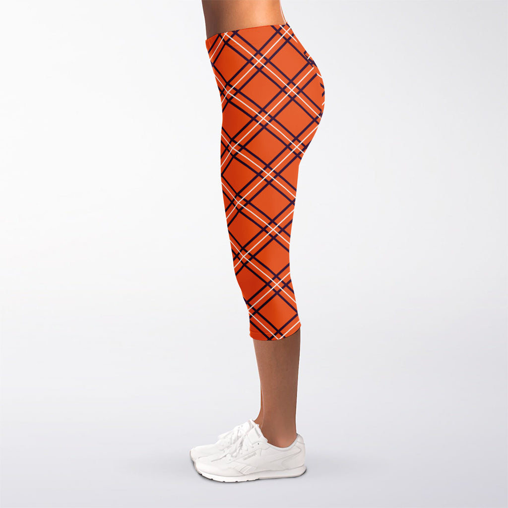 Halloween Plaid Pattern Print Women's Capri Leggings