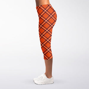 Halloween Plaid Pattern Print Women's Capri Leggings