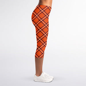 Halloween Plaid Pattern Print Women's Capri Leggings