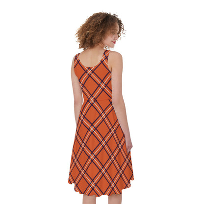 Halloween Plaid Pattern Print Women's Sleeveless Dress