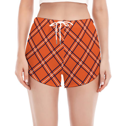 Halloween Plaid Pattern Print Women's Split Running Shorts