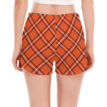 Halloween Plaid Pattern Print Women's Split Running Shorts