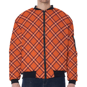 Halloween Plaid Pattern Print Zip Sleeve Bomber Jacket