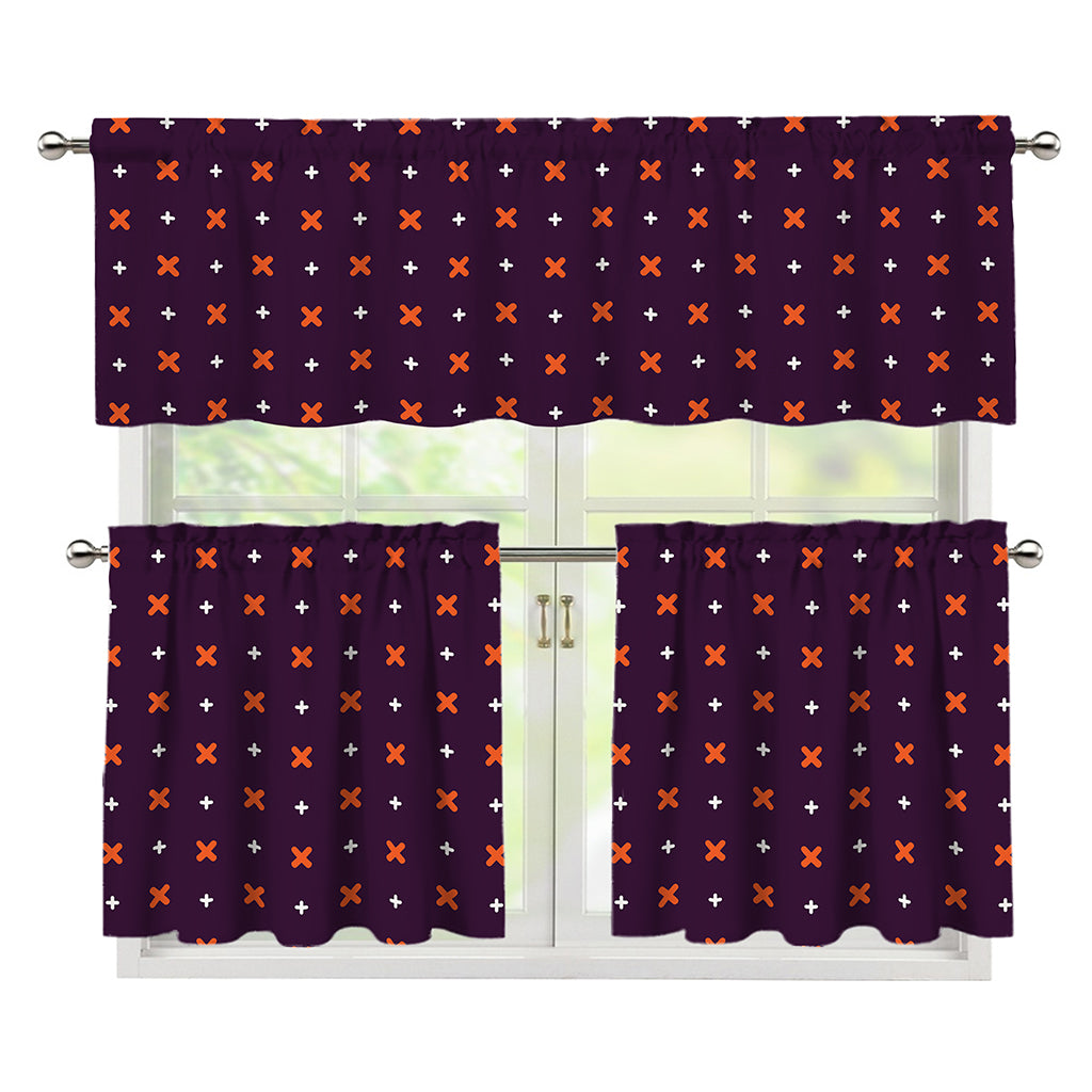 Halloween Plus And Cross Pattern Print 3 Piece Kitchen Curtains