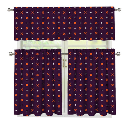 Halloween Plus And Cross Pattern Print 3 Piece Kitchen Curtains