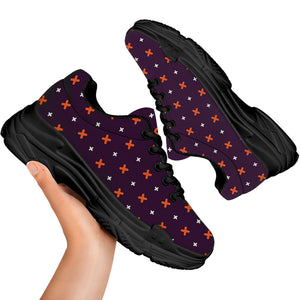 Halloween Plus And Cross Pattern Print Black Chunky Shoes