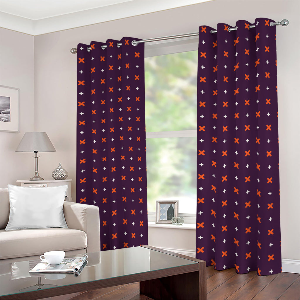 Halloween Plus And Cross Pattern Print Blackout Grommet Curtains