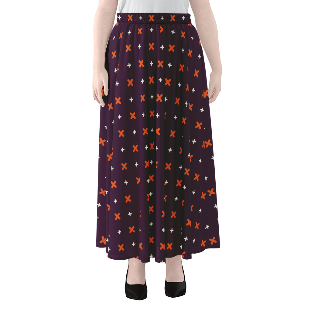 Halloween Plus And Cross Pattern Print Chiffon Maxi Skirt