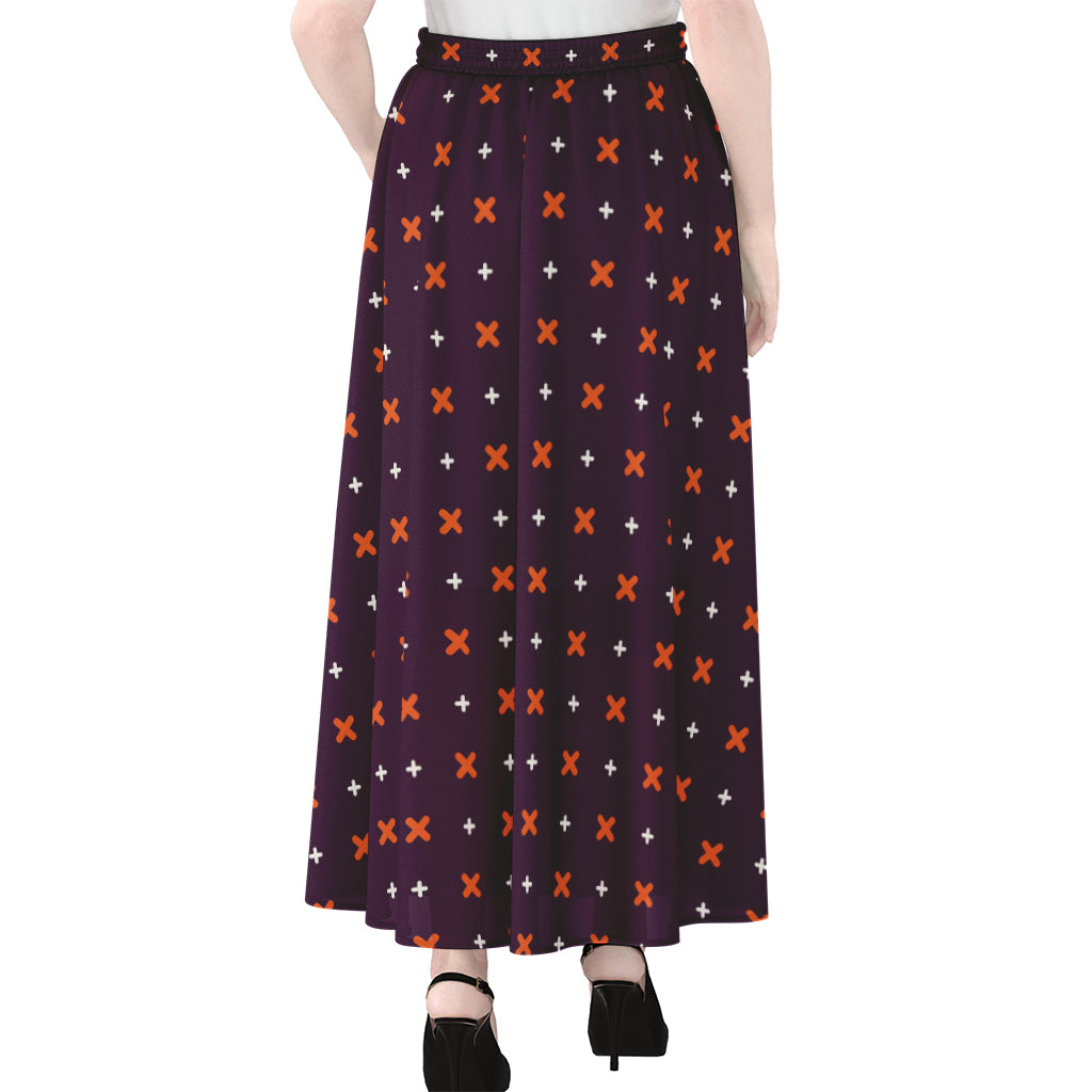 Halloween Plus And Cross Pattern Print Chiffon Maxi Skirt