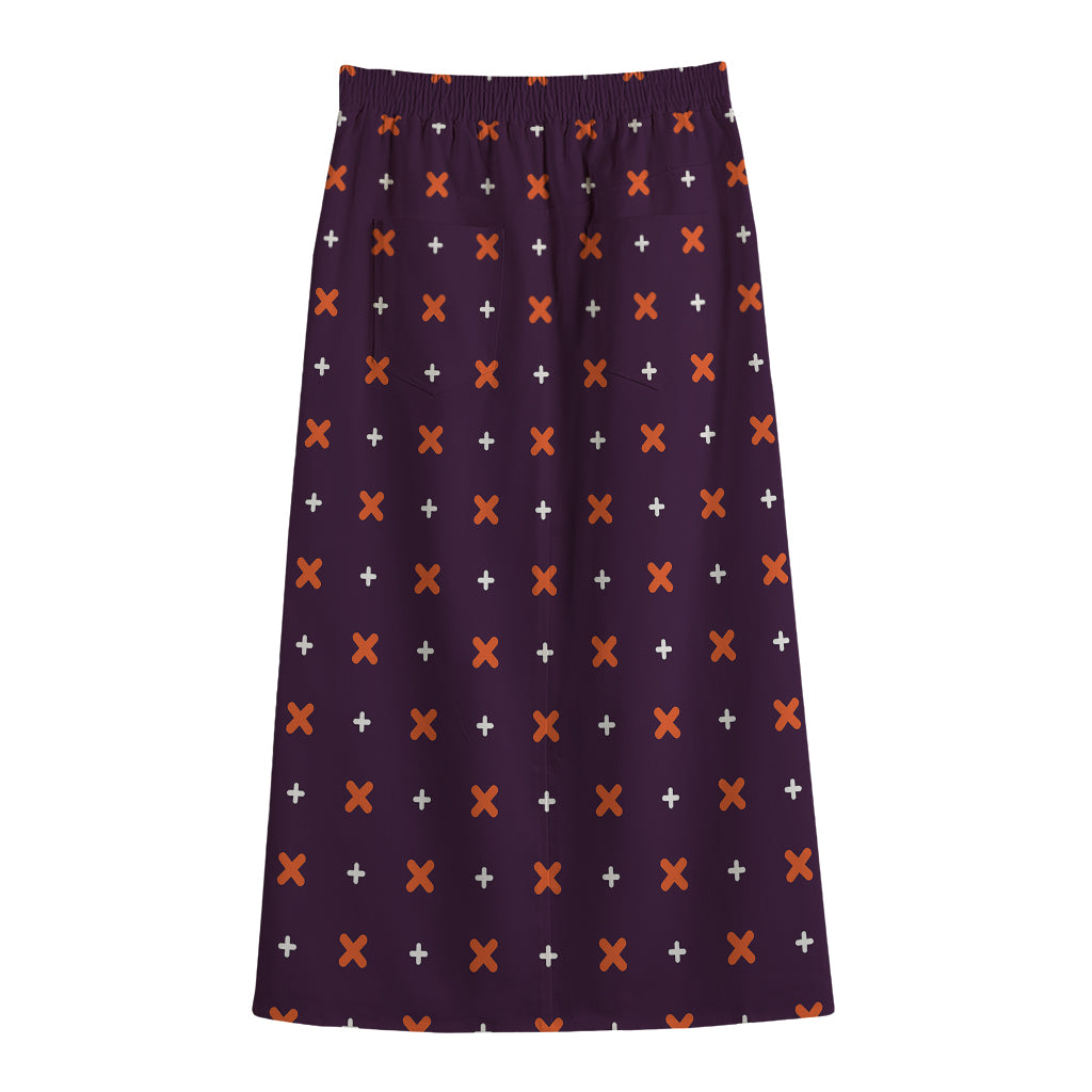 Halloween Plus And Cross Pattern Print Cotton Front Slit Maxi Skirt