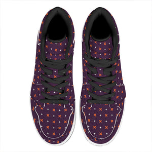 Halloween Plus And Cross Pattern Print High Top Leather Sneakers