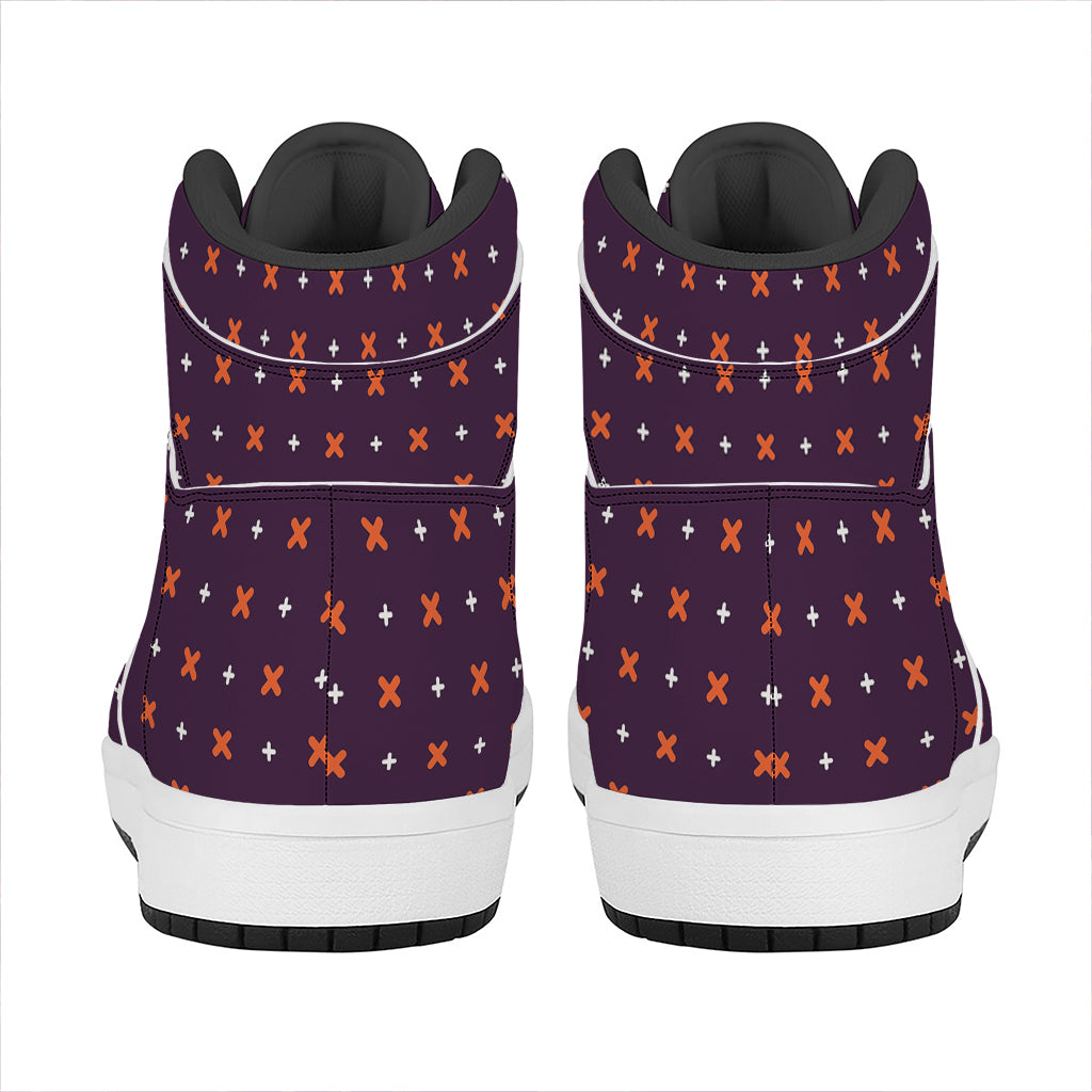 Halloween Plus And Cross Pattern Print High Top Leather Sneakers