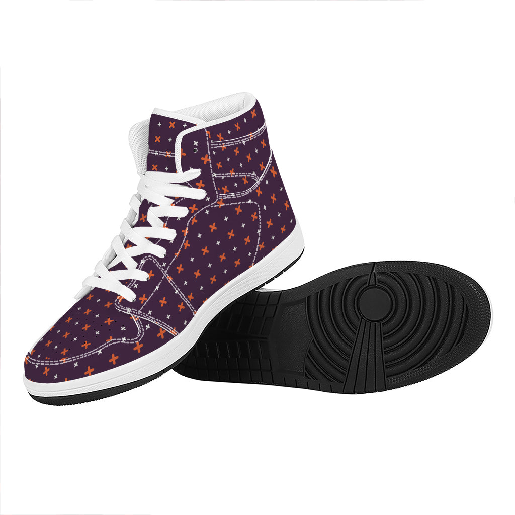 Halloween Plus And Cross Pattern Print High Top Leather Sneakers