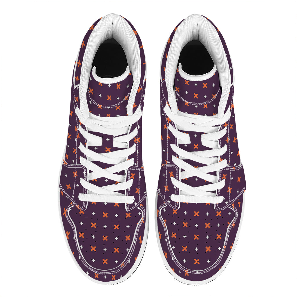 Halloween Plus And Cross Pattern Print High Top Leather Sneakers