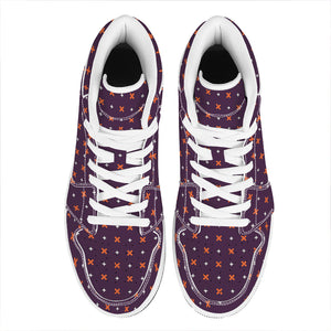 Halloween Plus And Cross Pattern Print High Top Leather Sneakers