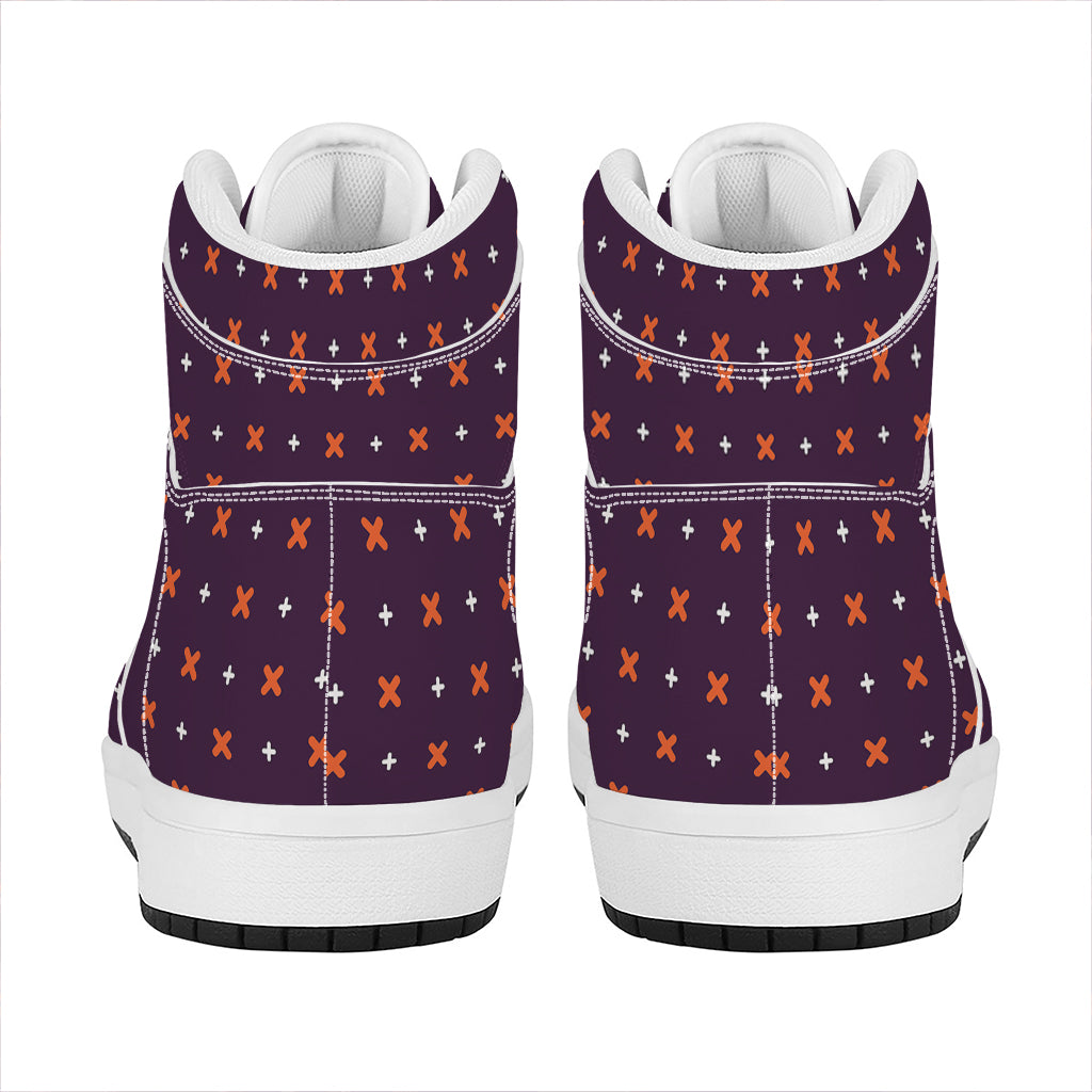 Halloween Plus And Cross Pattern Print High Top Leather Sneakers