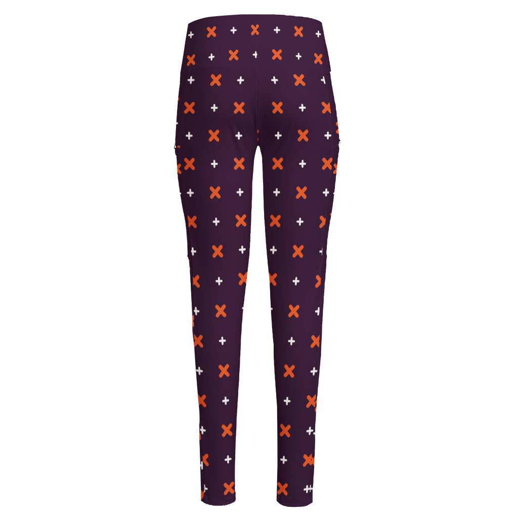 Halloween Plus And Cross Pattern Print High-Waisted Pocket Leggings