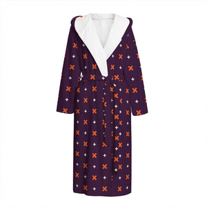 Halloween Plus And Cross Pattern Print Hooded Bathrobe