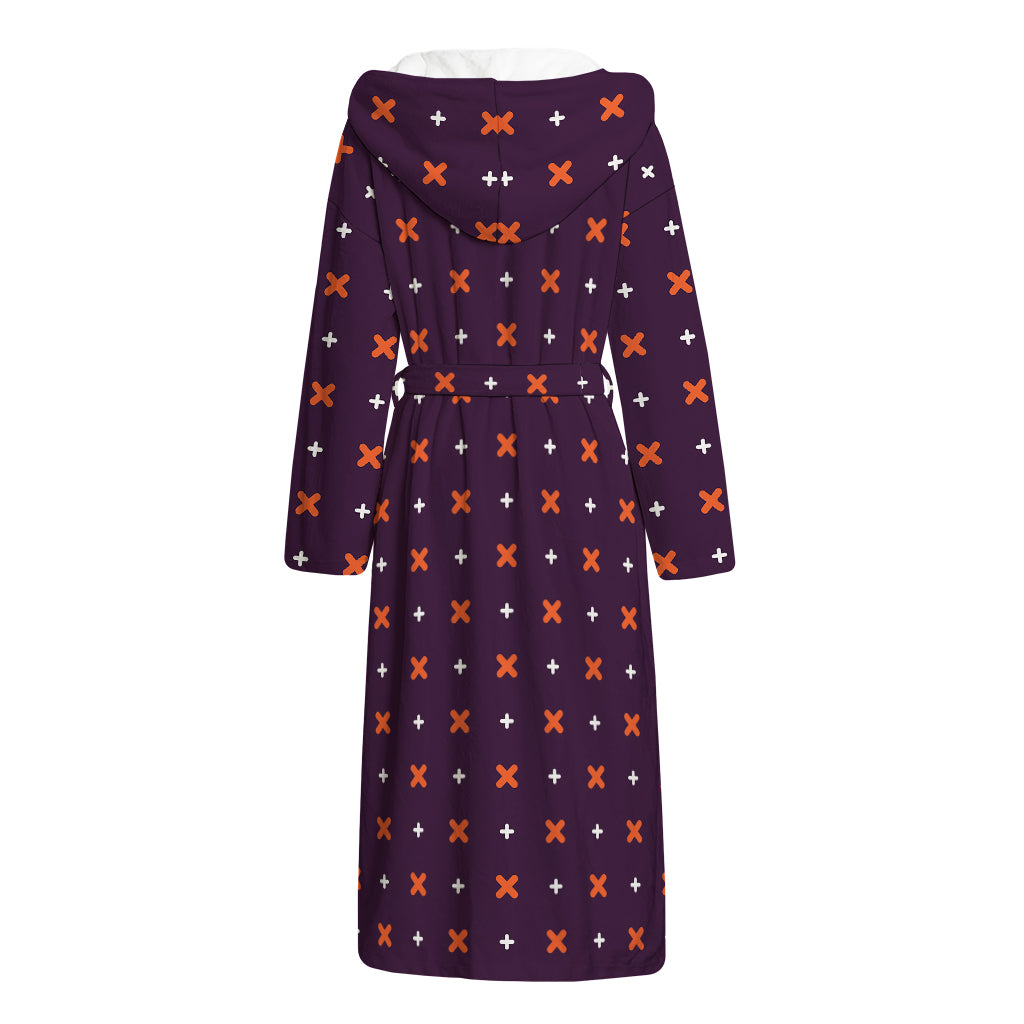 Halloween Plus And Cross Pattern Print Hooded Bathrobe