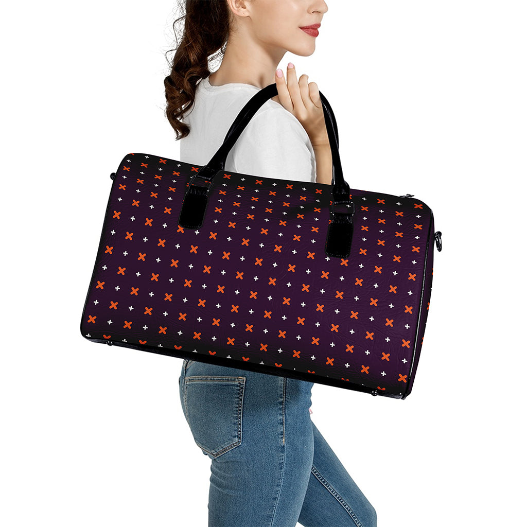Halloween Plus And Cross Pattern Print Leather Duffle Bag