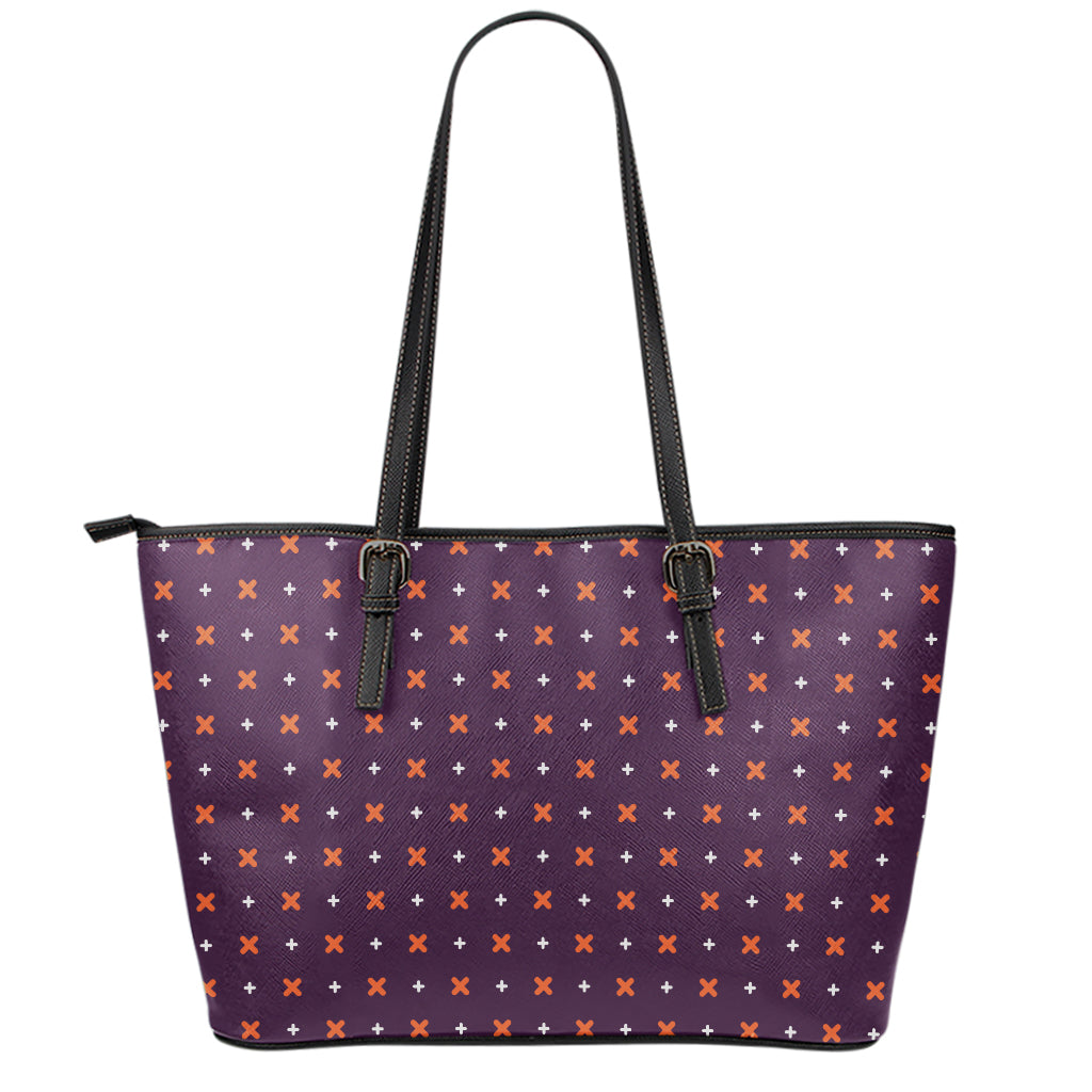 Halloween Plus And Cross Pattern Print Leather Tote Bag