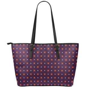 Halloween Plus And Cross Pattern Print Leather Tote Bag