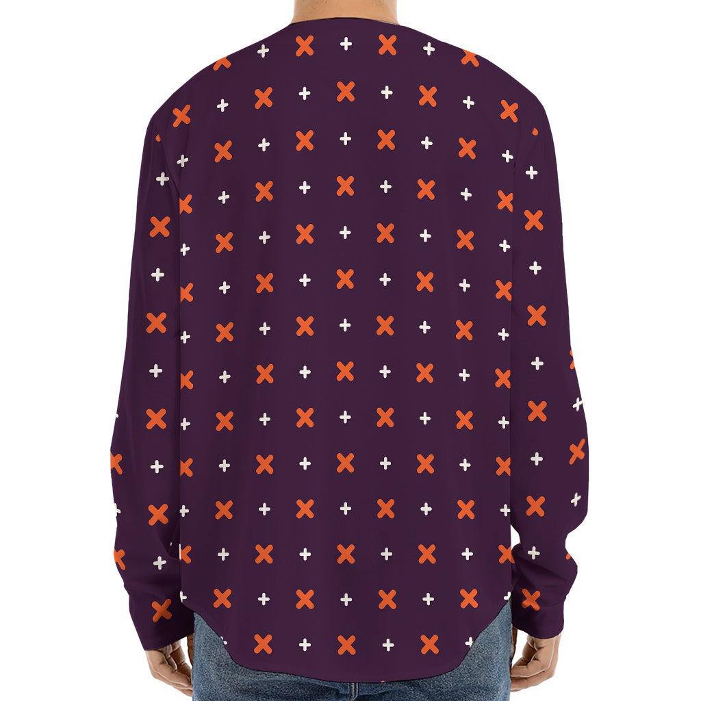 Halloween Plus And Cross Pattern Print Long Sleeve Baseball Jersey