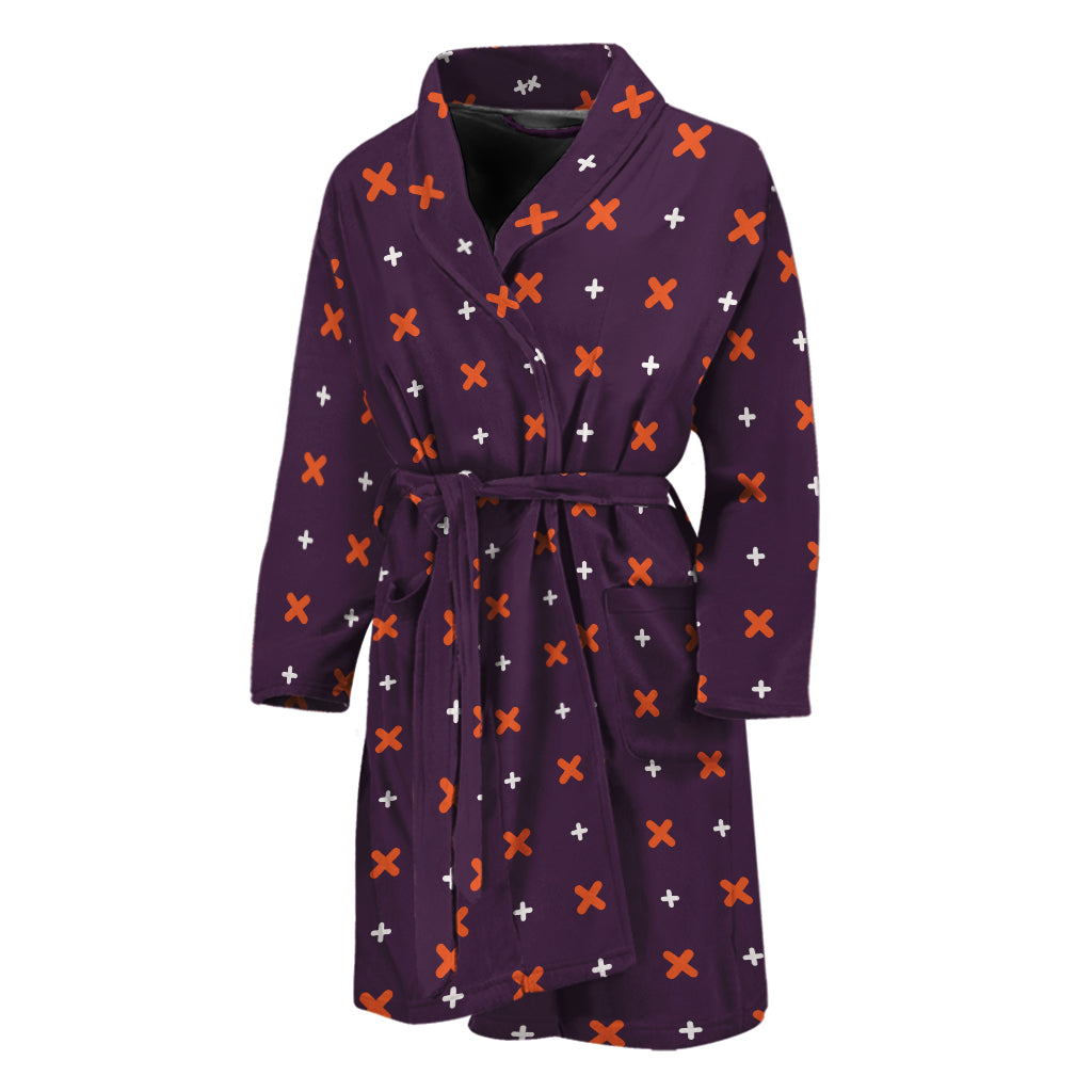 Halloween Plus And Cross Pattern Print Men's Bathrobe