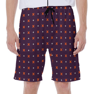 Halloween Plus And Cross Pattern Print Men's Beach Shorts