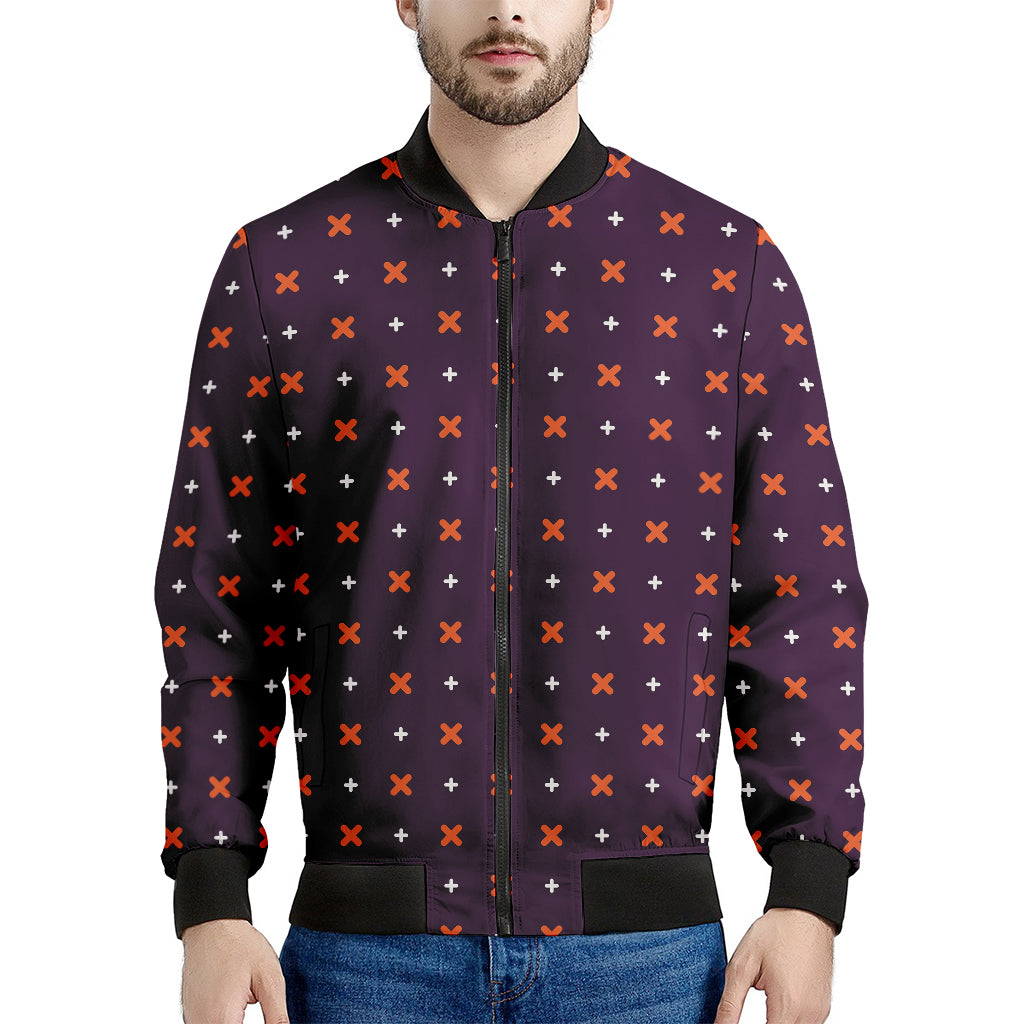 Halloween Plus And Cross Pattern Print Men's Bomber Jacket