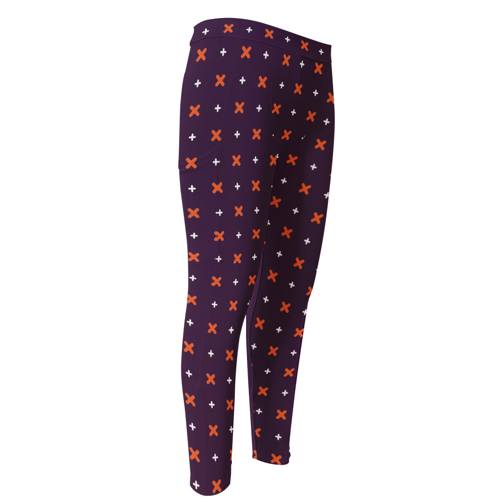 Halloween Plus And Cross Pattern Print Men's Compression Pants