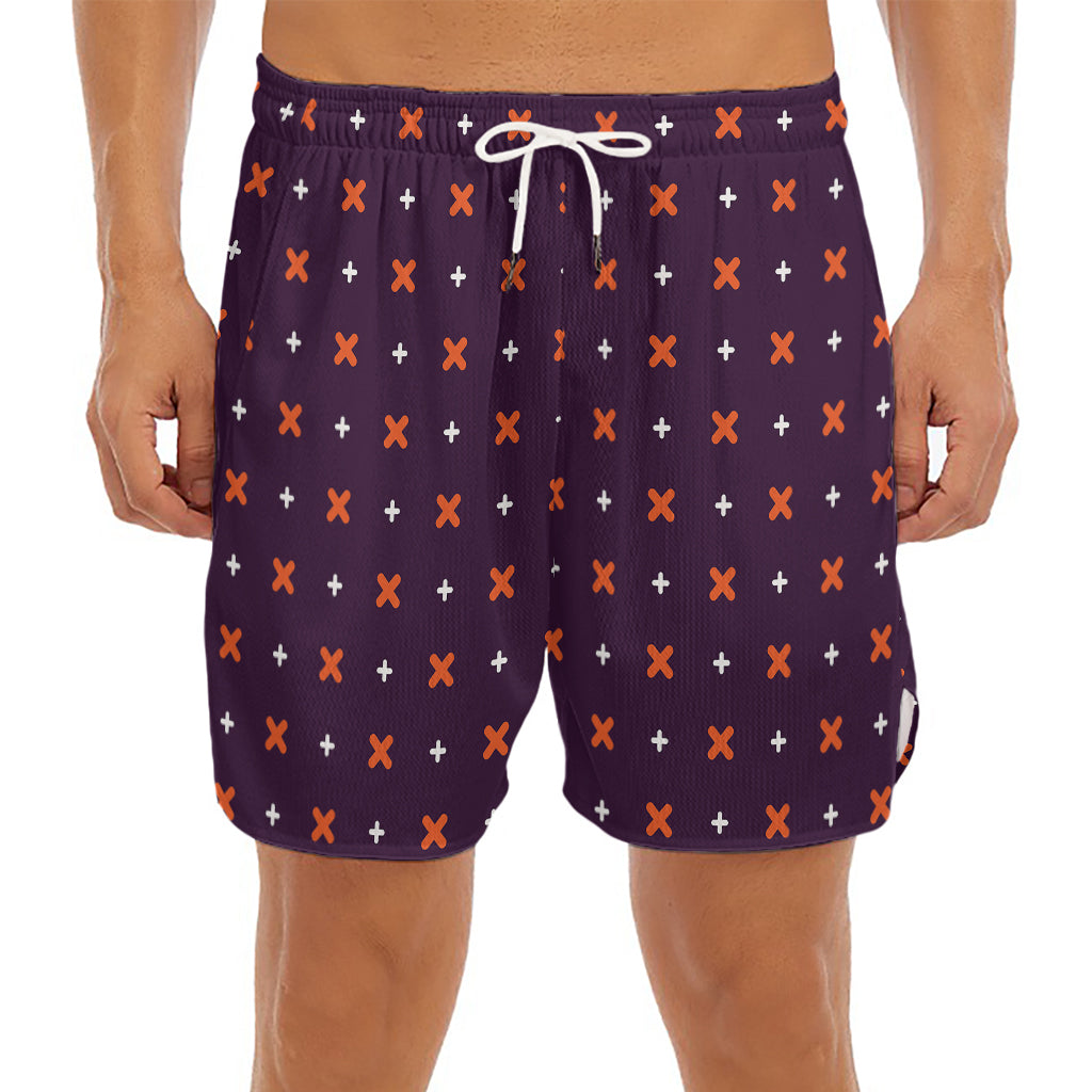 Halloween Plus And Cross Pattern Print Men's Split Running Shorts