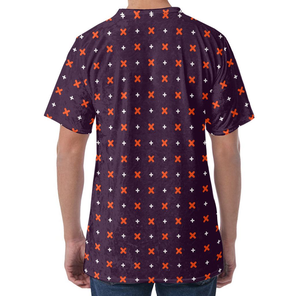 Halloween Plus And Cross Pattern Print Men's Velvet T-Shirt