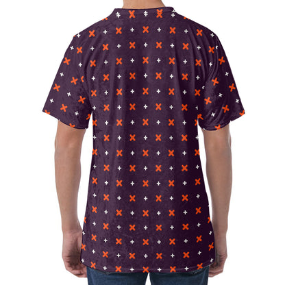 Halloween Plus And Cross Pattern Print Men's Velvet T-Shirt