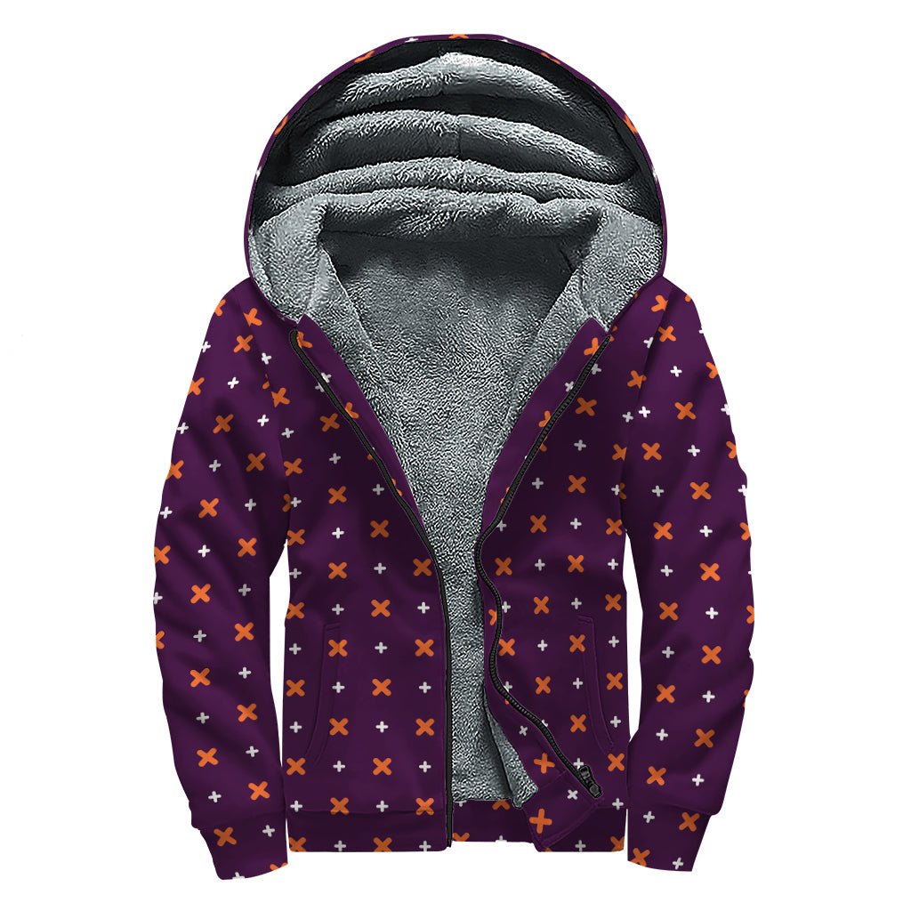Halloween Plus And Cross Pattern Print Sherpa Lined Zip Up Hoodie