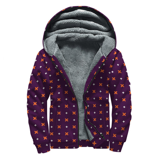 Halloween Plus And Cross Pattern Print Sherpa Lined Zip Up Hoodie