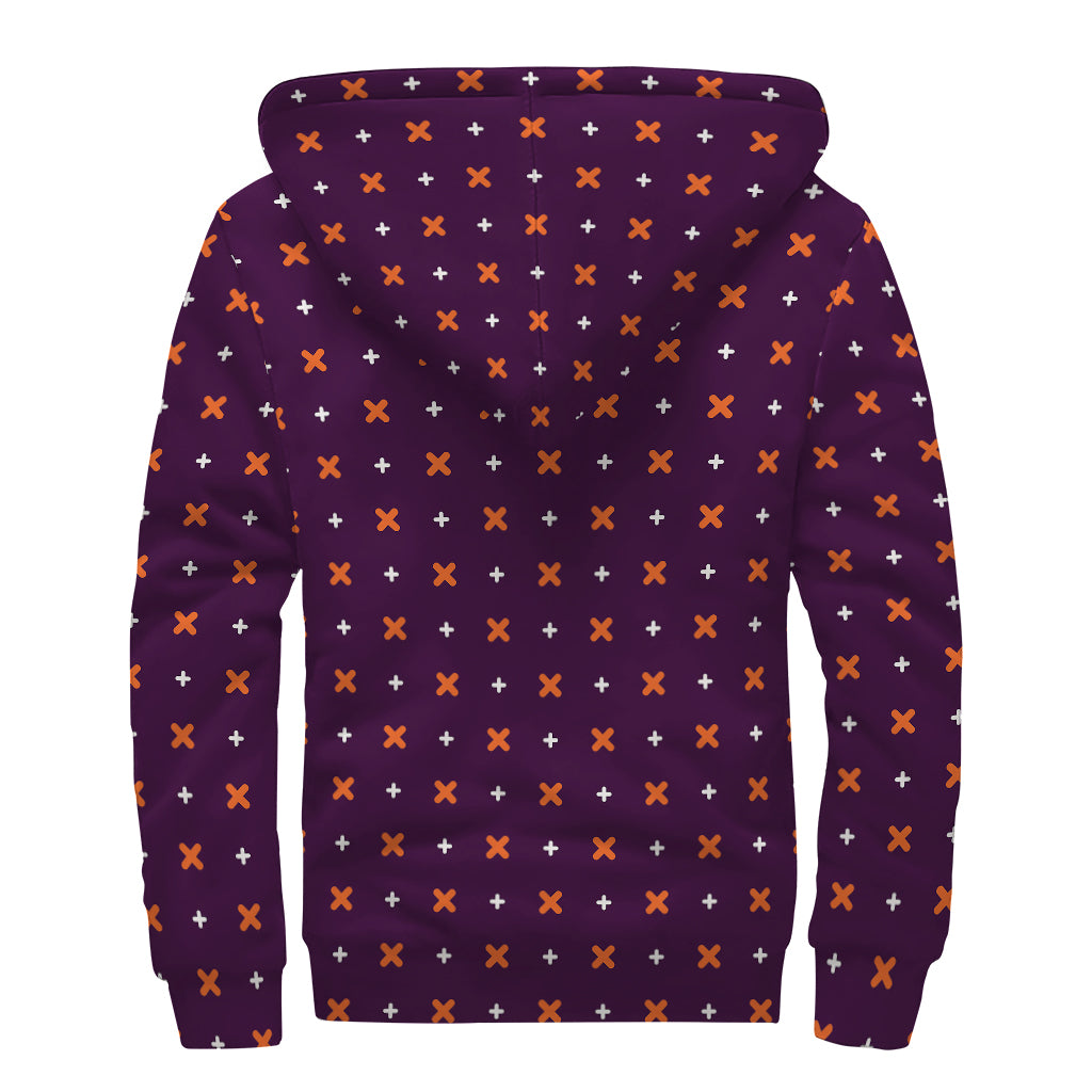 Halloween Plus And Cross Pattern Print Sherpa Lined Zip Up Hoodie