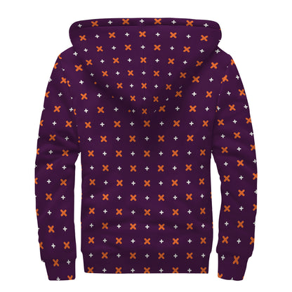 Halloween Plus And Cross Pattern Print Sherpa Lined Zip Up Hoodie