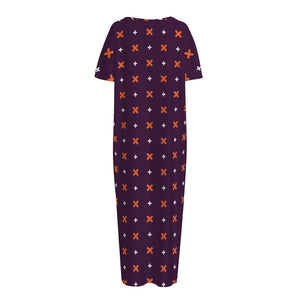 Halloween Plus And Cross Pattern Print Short Sleeve Long Nightdress