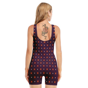 Halloween Plus And Cross Pattern Print Sleeveless One Piece Swimsuit