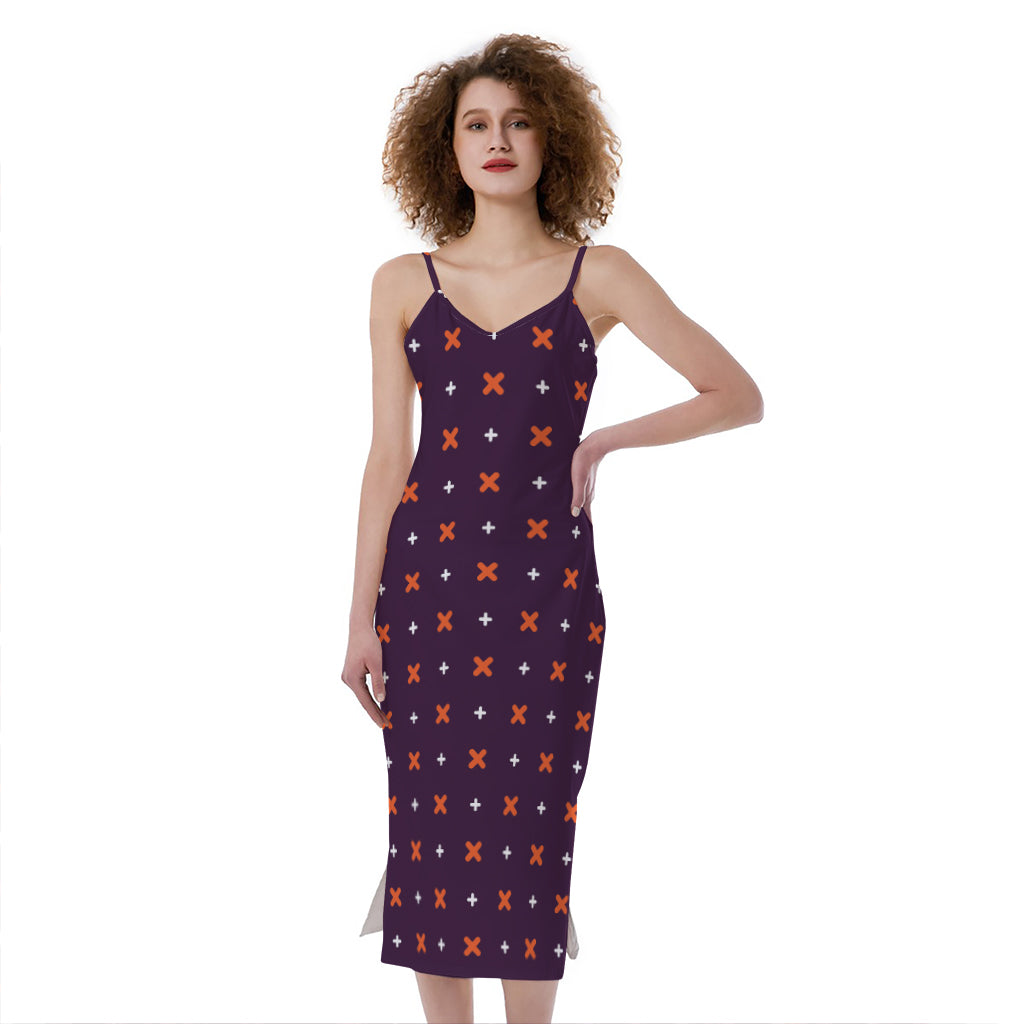 Halloween Plus And Cross Pattern Print Slim Fit Midi Cami Dress