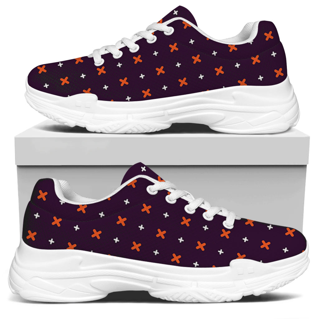 Halloween Plus And Cross Pattern Print White Chunky Shoes