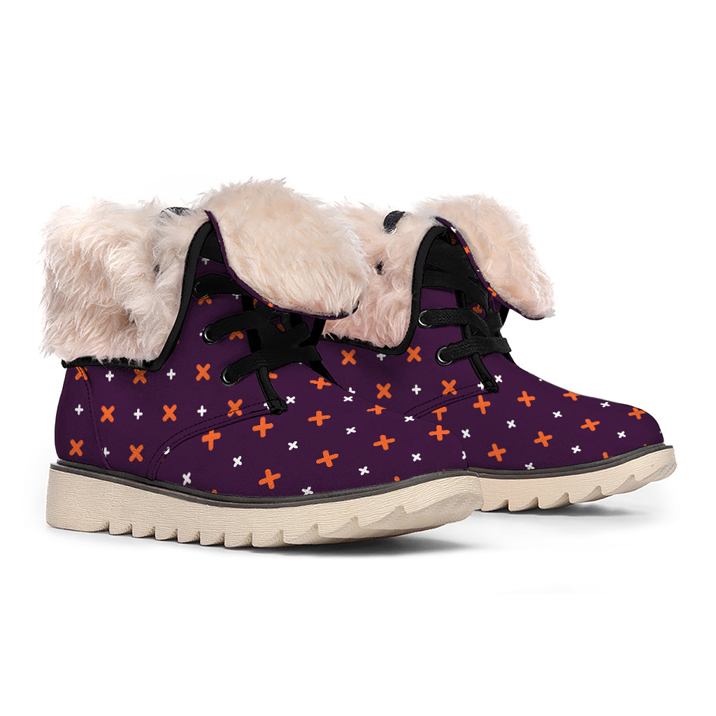 Halloween Plus And Cross Pattern Print Winter Boots