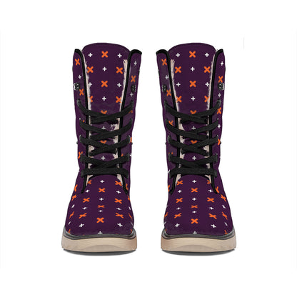 Halloween Plus And Cross Pattern Print Winter Boots