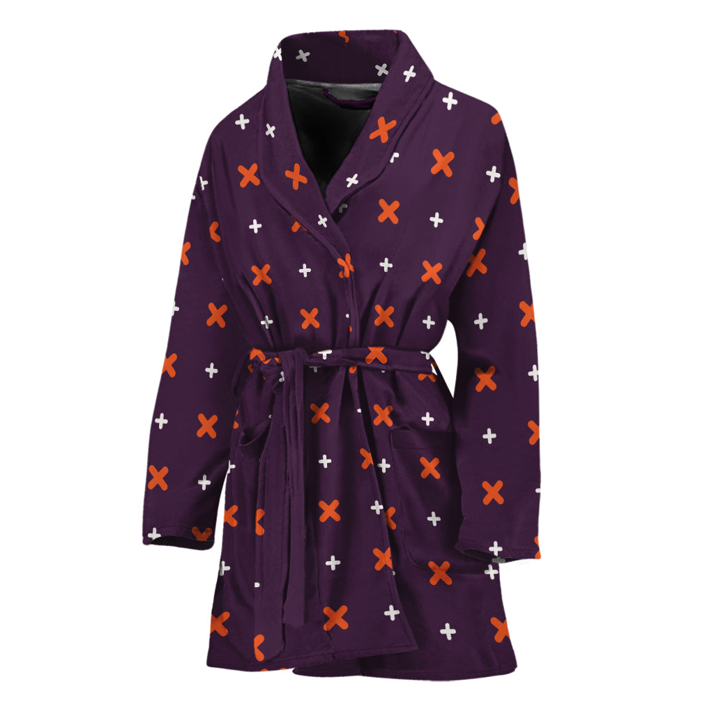 Halloween Plus And Cross Pattern Print Women's Bathrobe