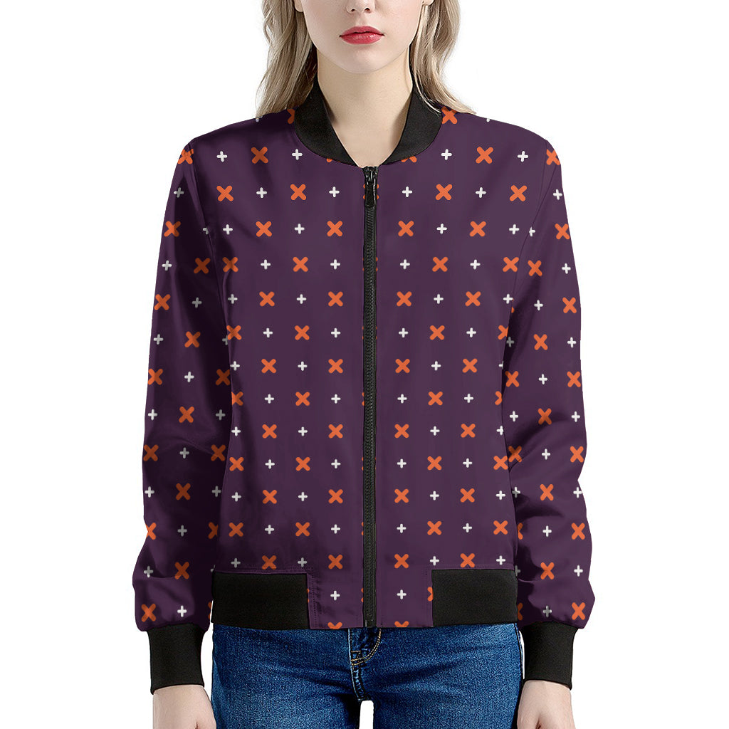 Halloween Plus And Cross Pattern Print Women's Bomber Jacket