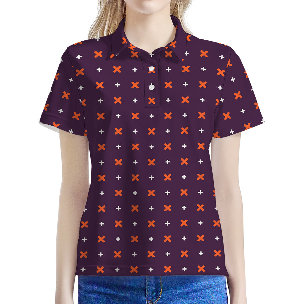 Halloween Plus And Cross Pattern Print Women's Polo Shirt