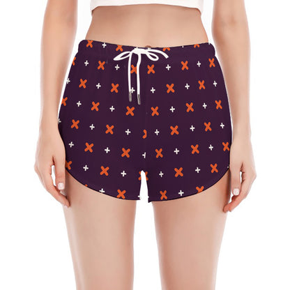 Halloween Plus And Cross Pattern Print Women's Split Running Shorts